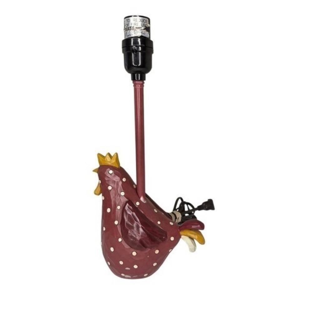 Suzi Skoglund Folk Art Burgundy Red Polka Dot Rooster Lamp Vintage 2005